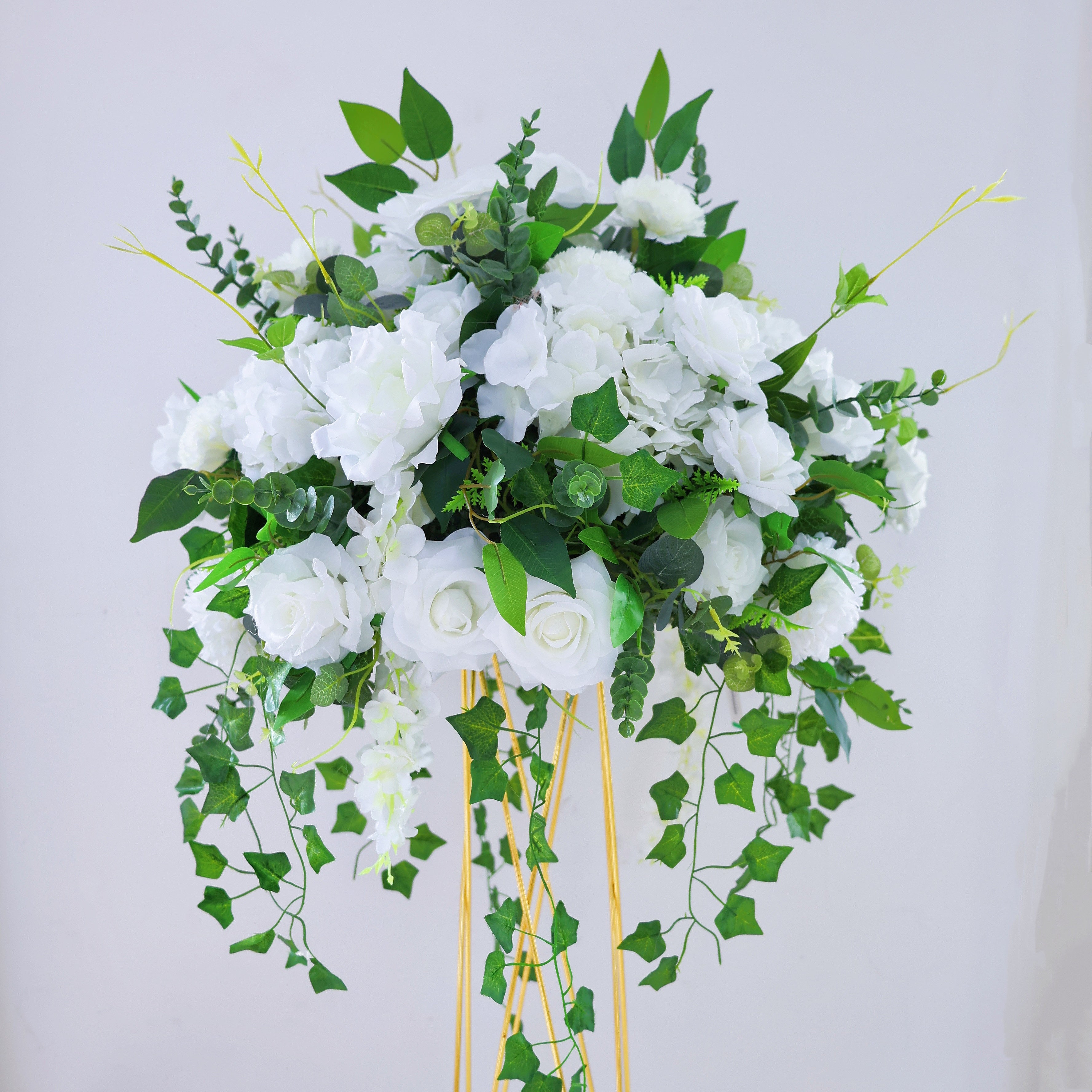 White Silk Flowers with Greenery Fabric Flower Ball Centerpieces AAFC-1472