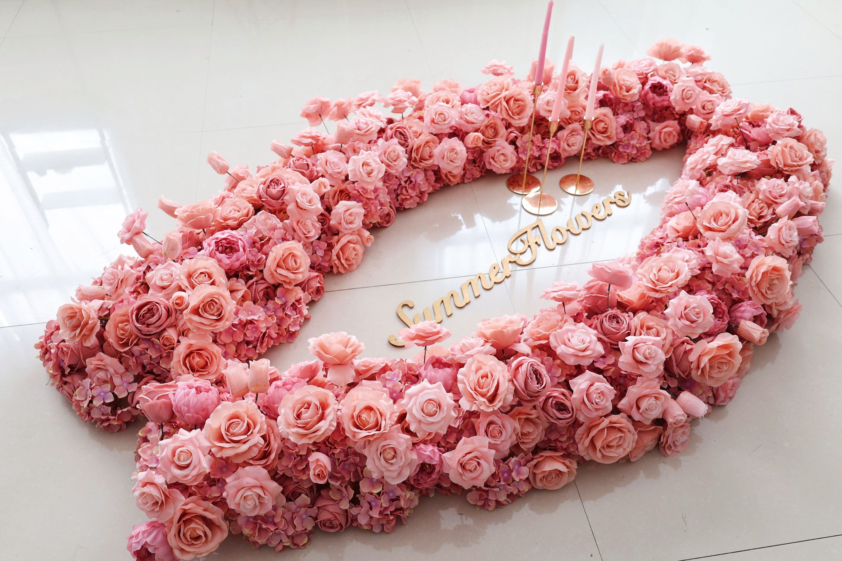 Pink Artificial Rose Flower Runner Wedding Table Decor AAFR-001