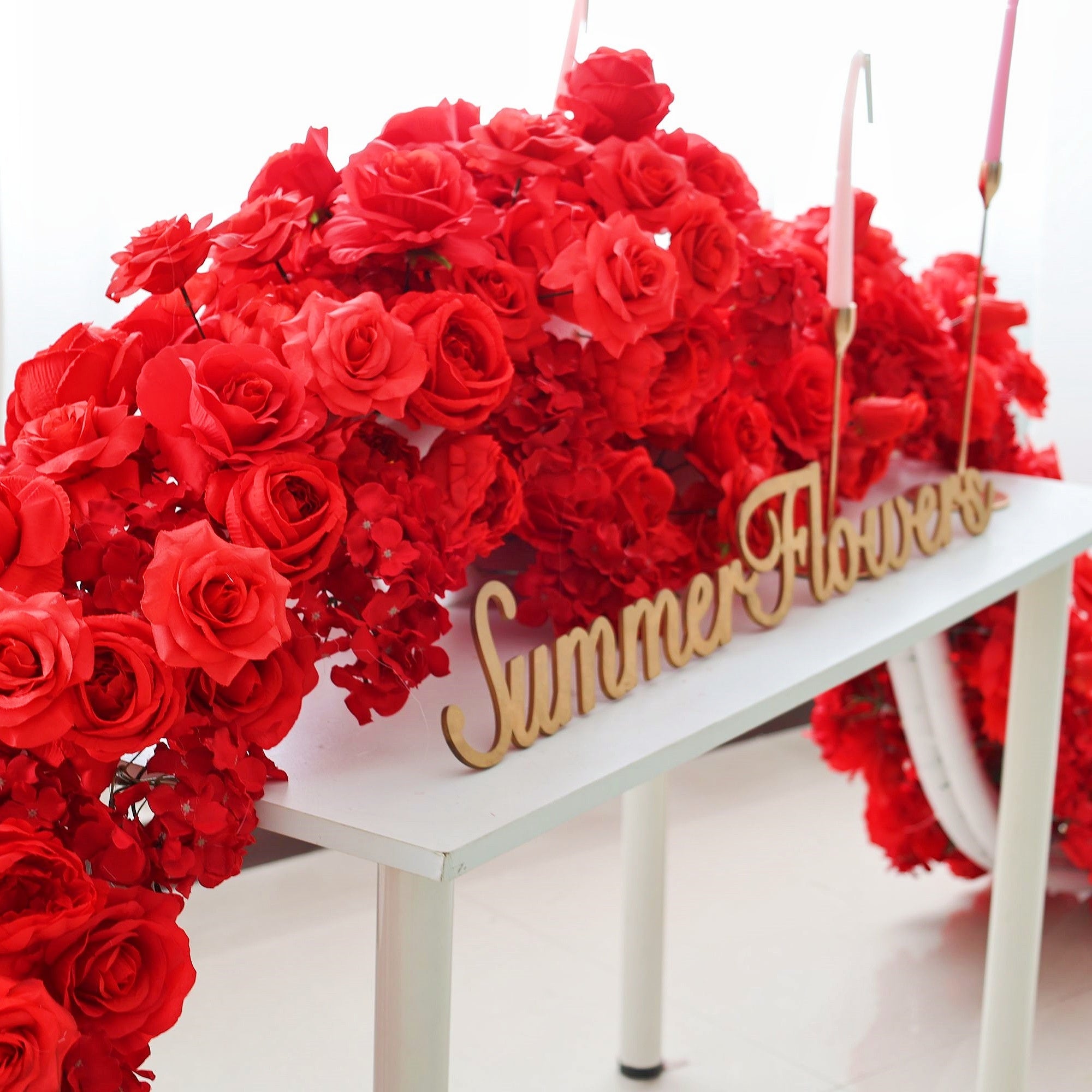 Red Silk Rose Table Flower Runner Row Wedding Banquet Decor AAFR-002