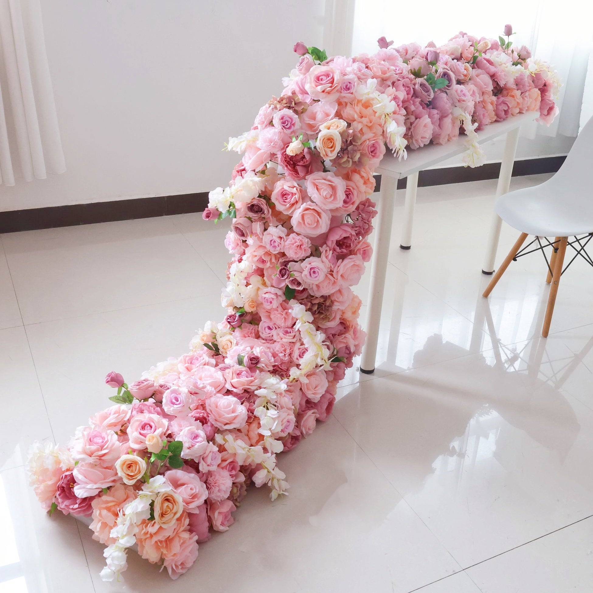 Pink Mixed Artificial Flower Runner Wedding Table Sofa Decor AAFR-049