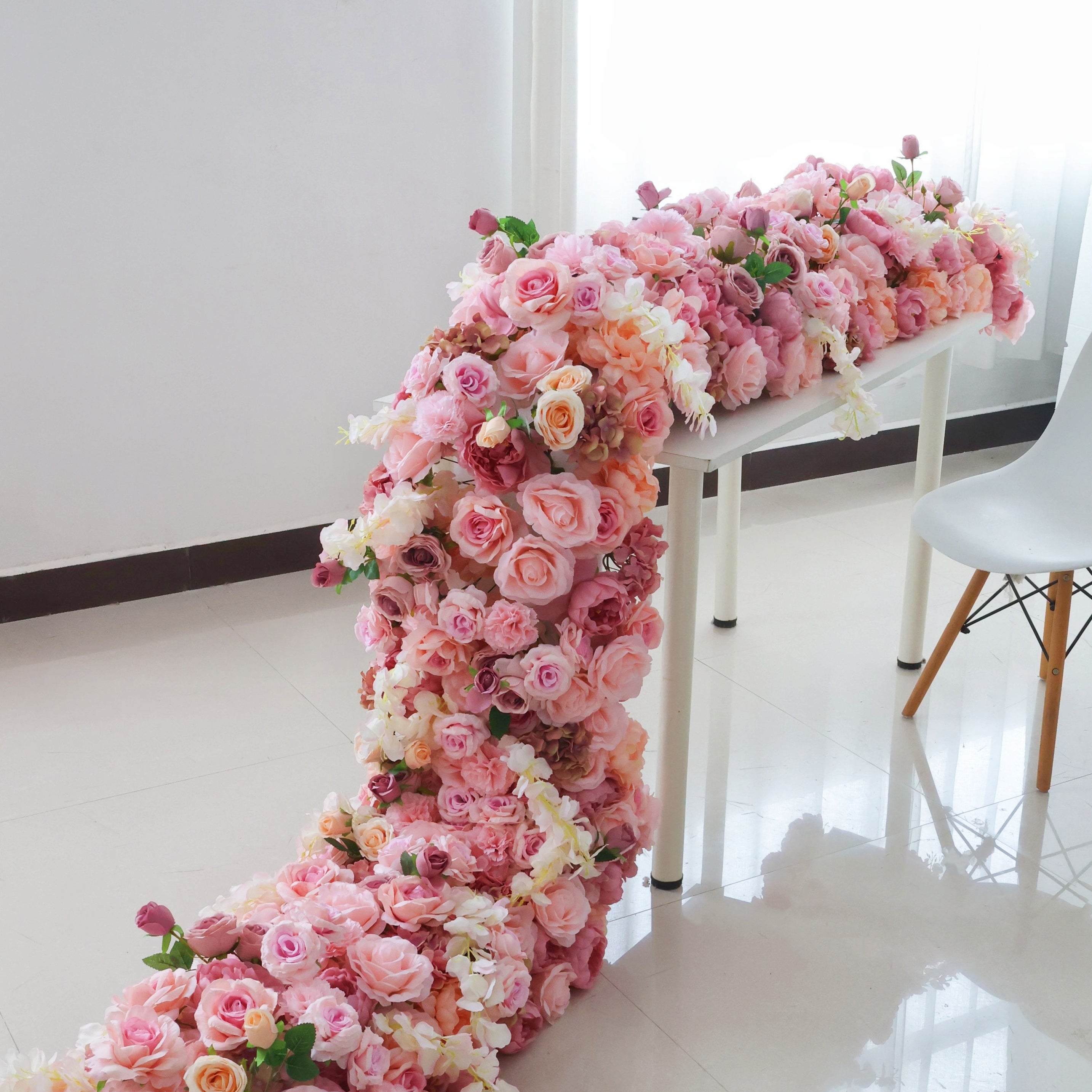 Pink Mixed Artificial Flower Runner Wedding Table Sofa Decor AAFR-049