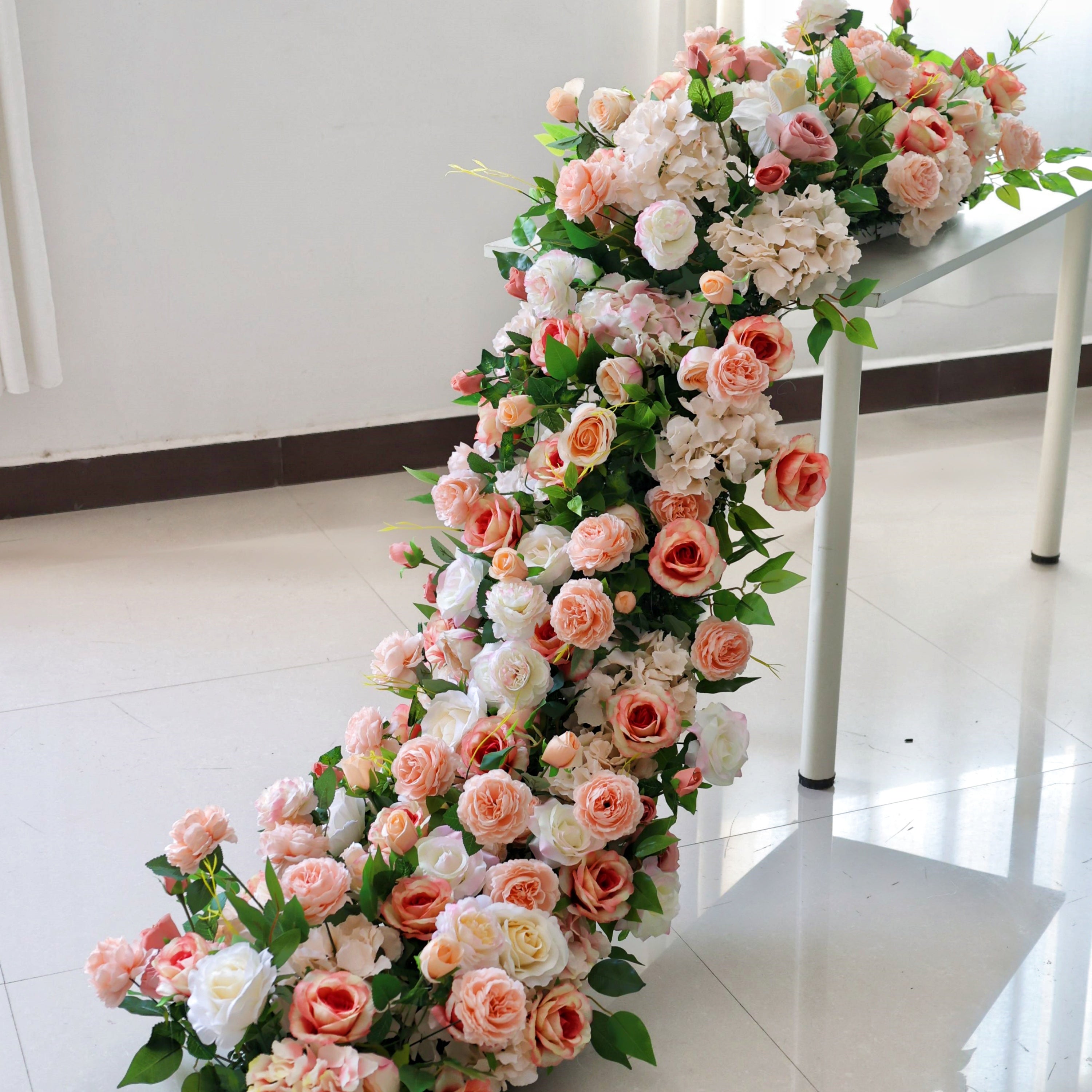 Handmade Pink Mixed Silk Flowers Wedding Table Runner Decor AAFR-066