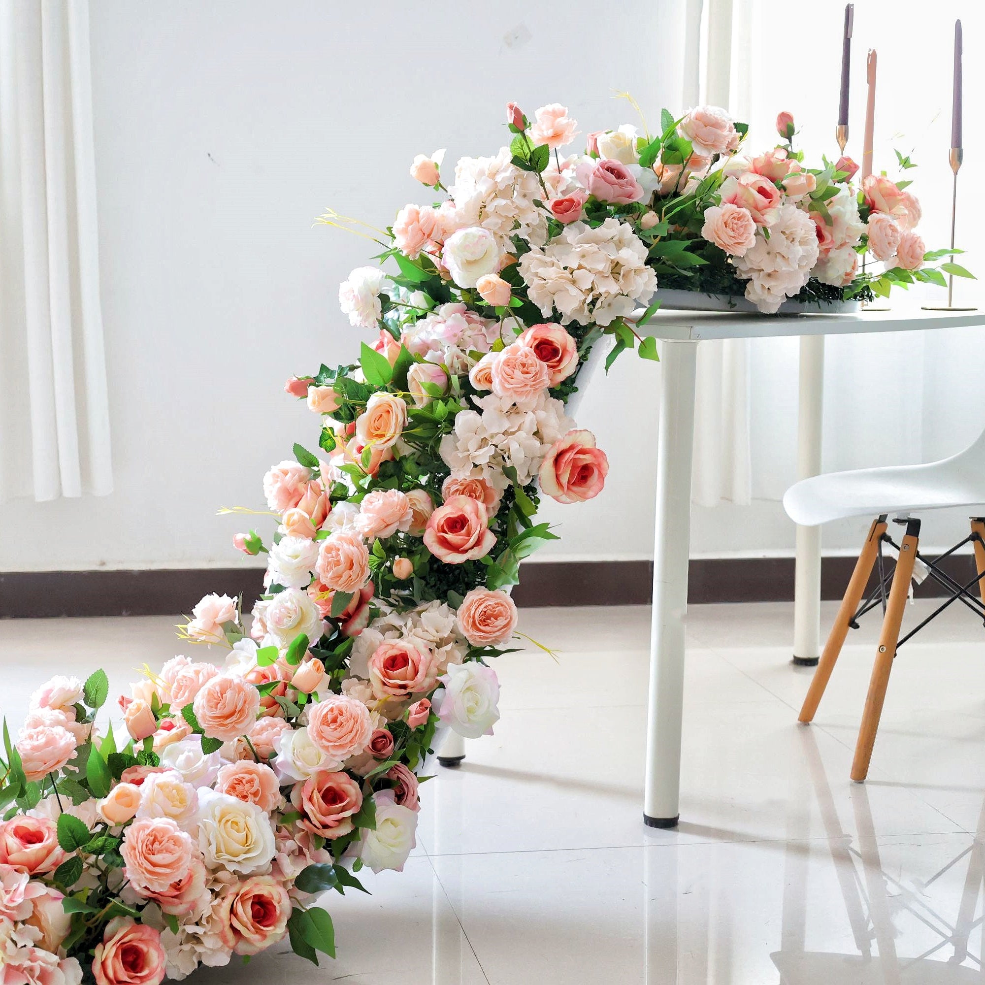 Handmade Pink Mixed Silk Flowers Wedding Table Runner Decor AAFR-066