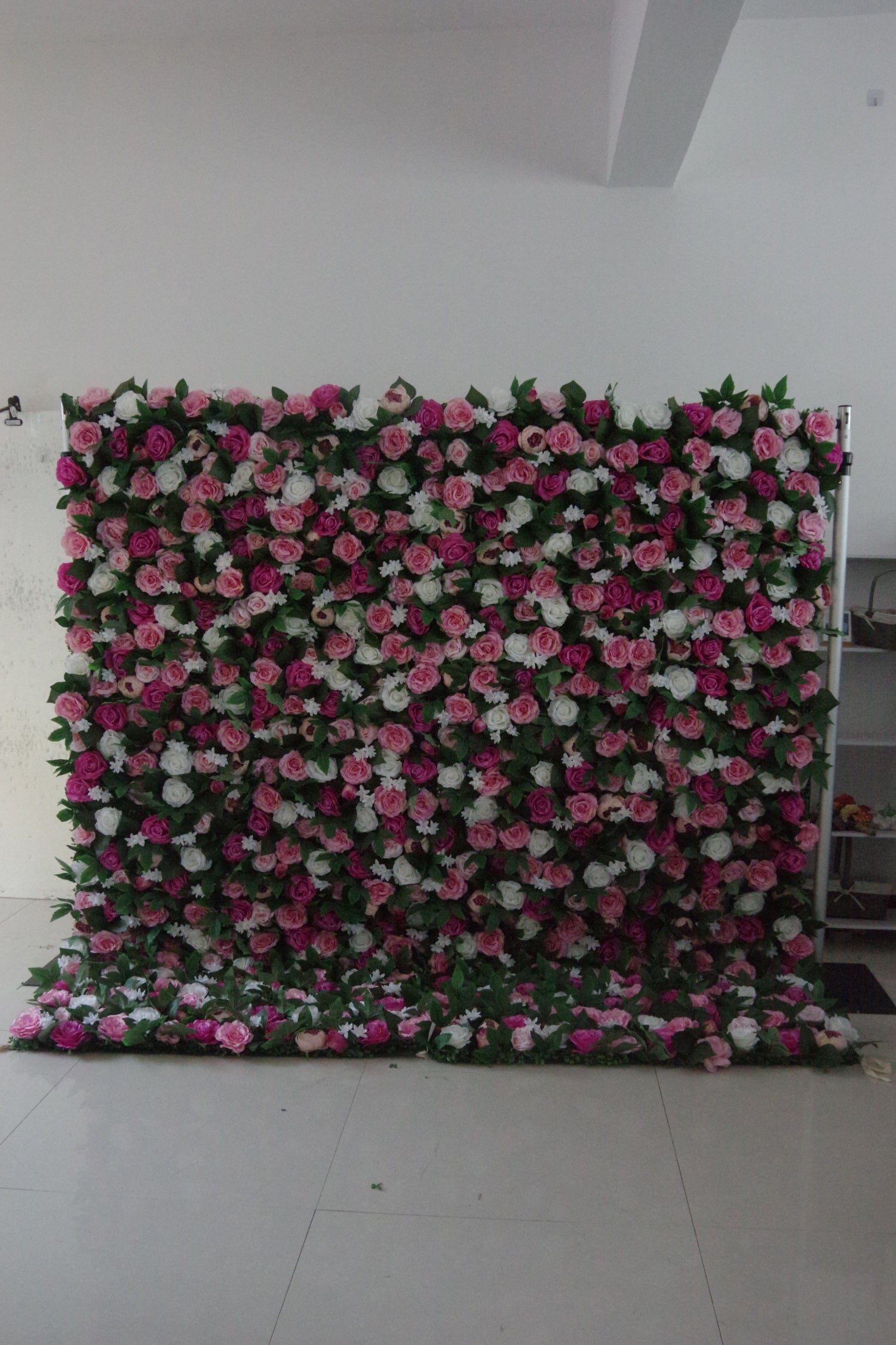 100% Handmade White & Pink Roses Rolling Up Flower Wall AAFW-114