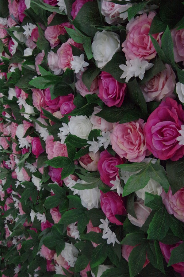 100% Handmade White & Pink Roses Rolling Up Flower Wall AAFW-114