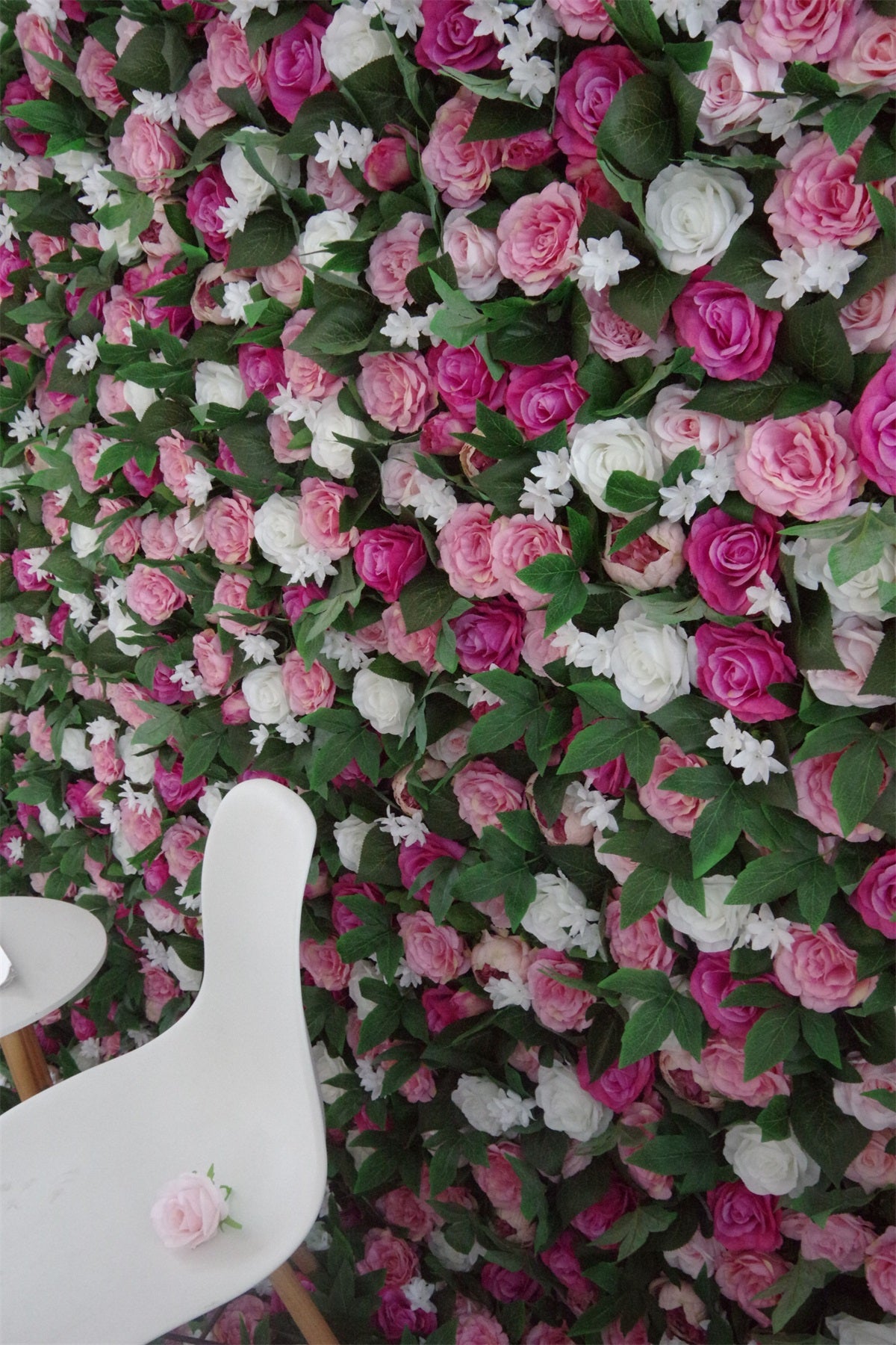 100% Handmade White & Pink Roses Rolling Up Flower Wall AAFW-114