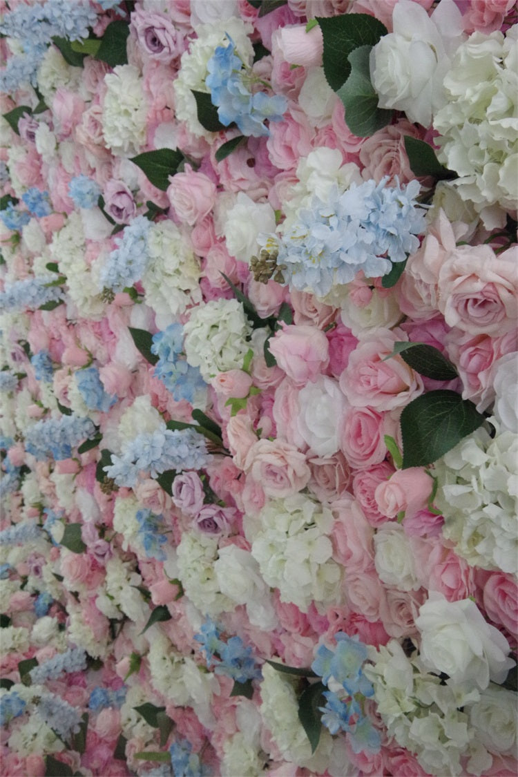 Silk Flower Wall Pink Blue & Cream Wedding Backdrop AAFW-116