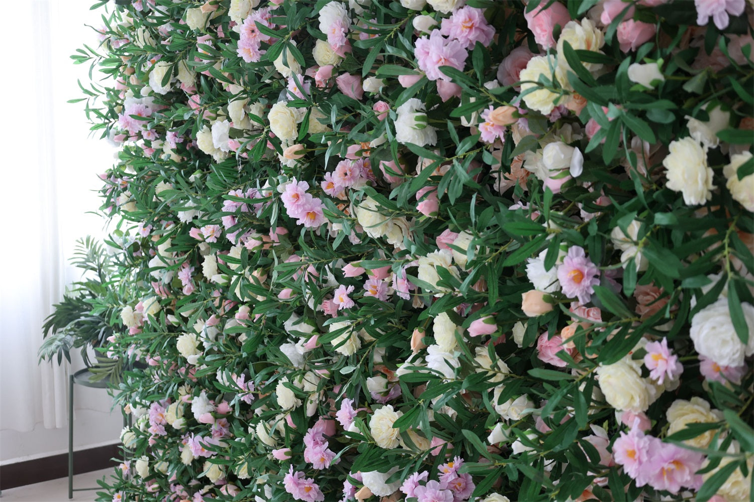 5D Pink Rose Green Leaf Flower Wall Roll Up Fabric Backdrop AAFW-119