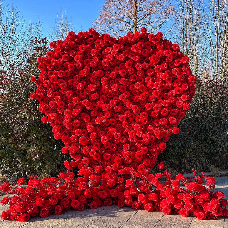 Romantic Heart Shaped Red Rose Flower Wall Wedding Decor Indoor ABFW-002