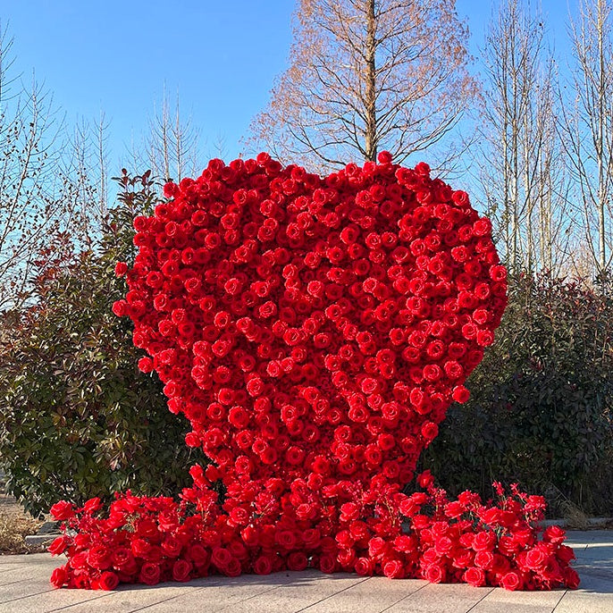 Romantic Heart Shaped Red Rose Flower Wall Wedding Decor Indoor ABFW-002
