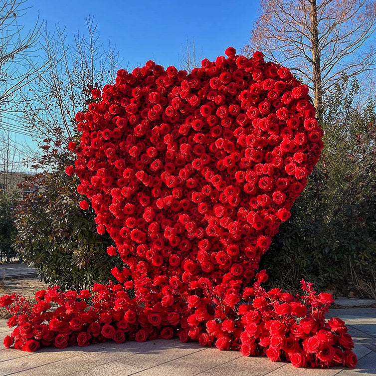 Romantic Heart Shaped Red Rose Flower Wall Wedding Decor Indoor ABFW-002