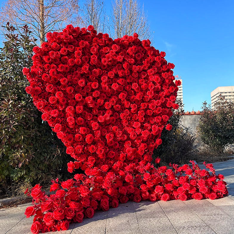 Romantic Heart Shaped Red Rose Flower Wall Wedding Decor Indoor ABFW-002