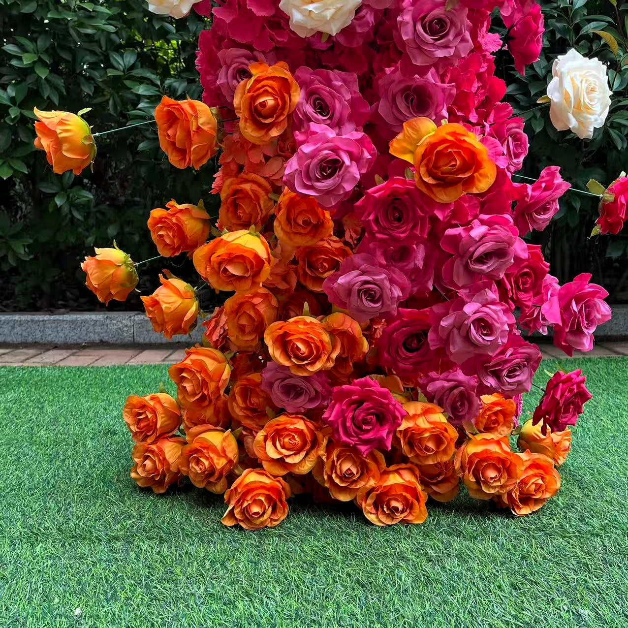 Rose Pink and Orange Wedding Flower Arch Flower Tower Pillar ABAW-002
