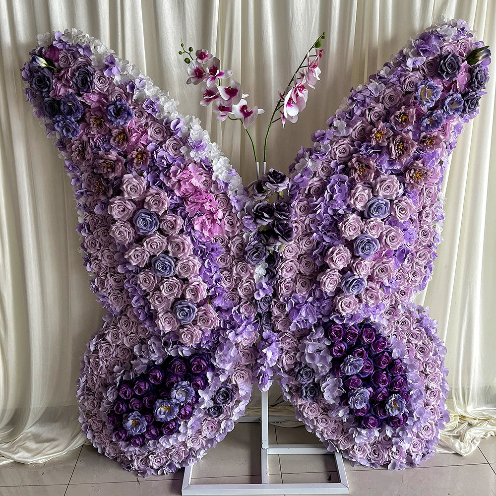Purple Butterfly Artificial Flower Wall Backdrop for Wedding & Party Decor ABAW-005