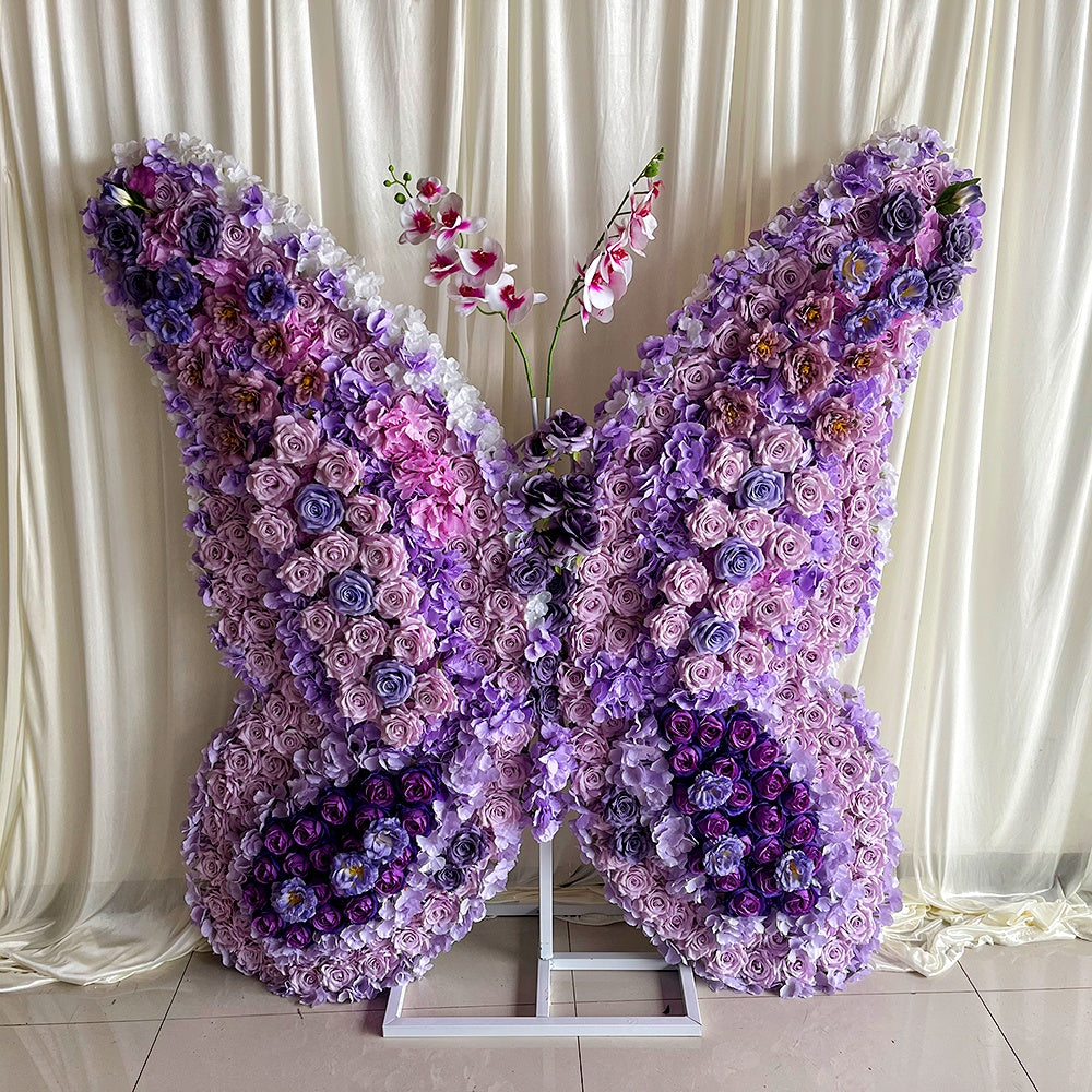 Purple Butterfly Artificial Flower Wall Backdrop for Wedding & Party Decor ABAW-005