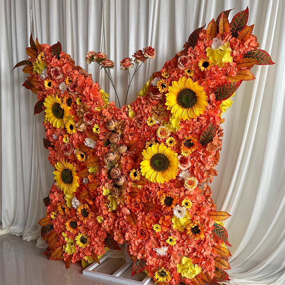 Autumn Orange Butterfly Flower Wall Backdrop for Birthday Event Decor ABAW-006