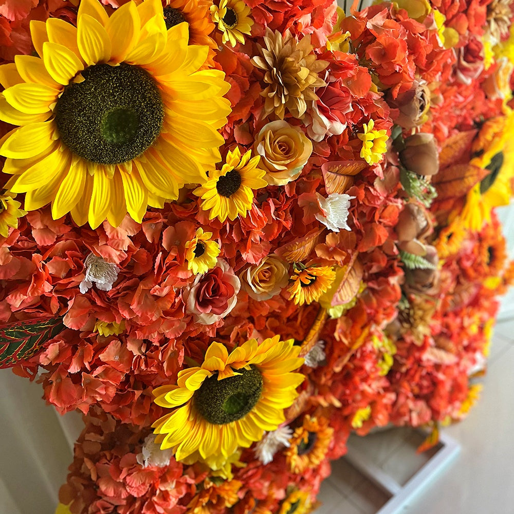 Autumn Orange Butterfly Flower Wall Backdrop for Birthday Event Decor ABAW-006