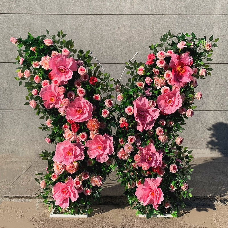 6.56ft Pink Butterfly Flower Wall Backdrop for Birthday & Wedding Decor ABAW-008