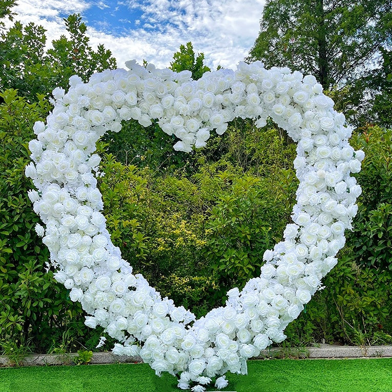White Rose Romantic Heart Shaped Flower Wall Wedding Decor Outdoor ABAW-011
