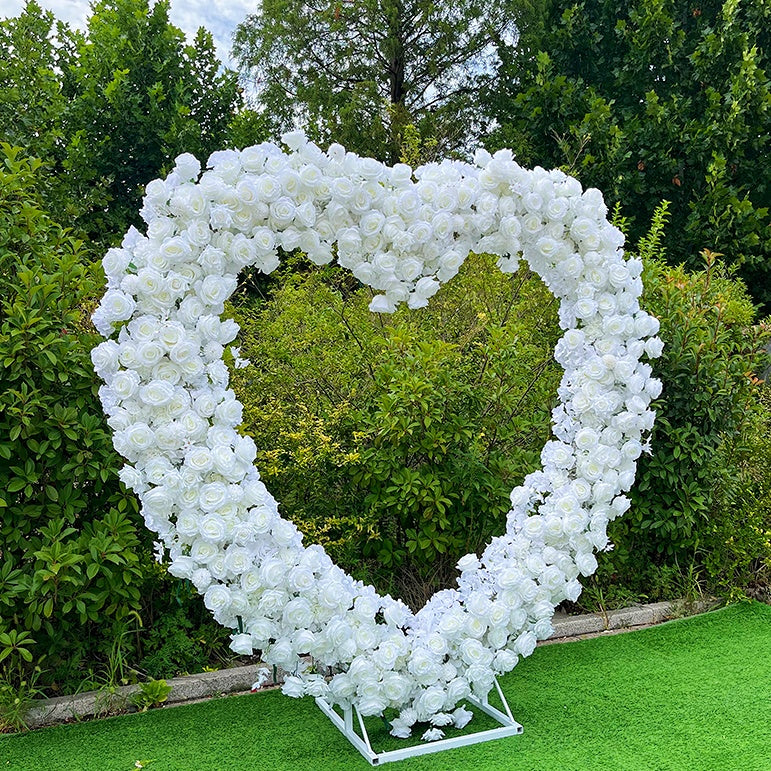 White Rose Romantic Heart Shaped Flower Wall Wedding Decor Outdoor ABAW-011