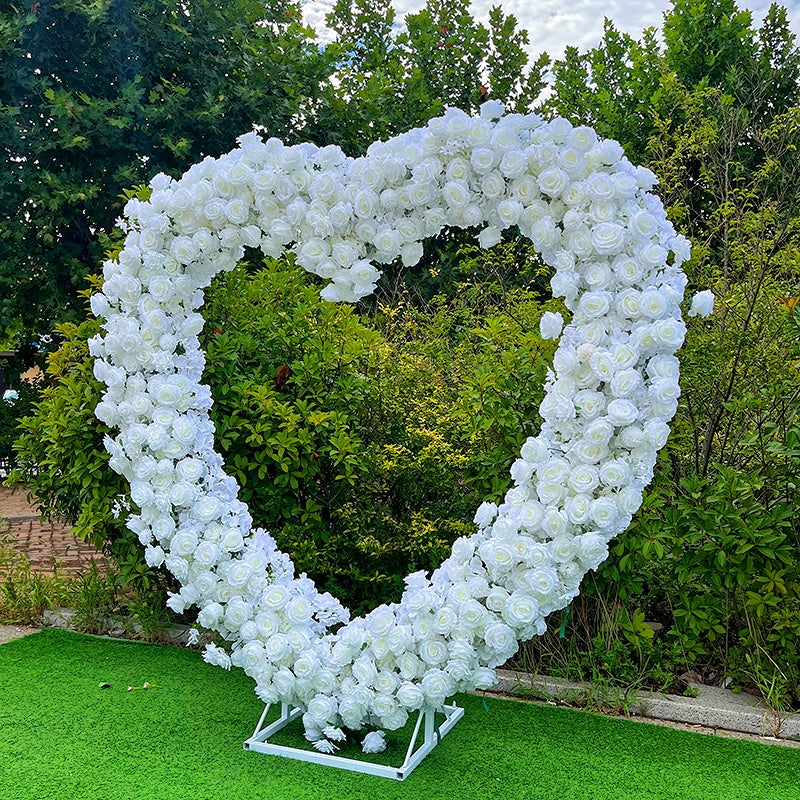 White Rose Romantic Heart Shaped Flower Wall Wedding Decor Outdoor ABAW-011