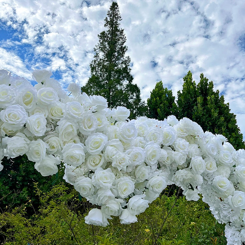 White Rose Romantic Heart Shaped Flower Wall Wedding Decor Outdoor ABAW-011