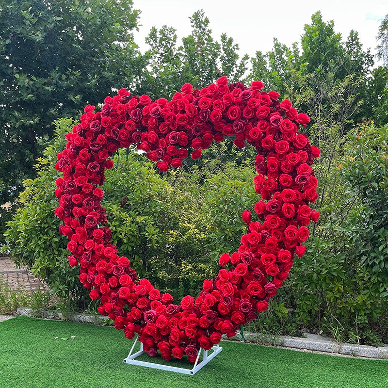 Flower Arch 6.5ft Red Roses Heart Shaped Floral Backdrop for Valentine's Day ABAW-012