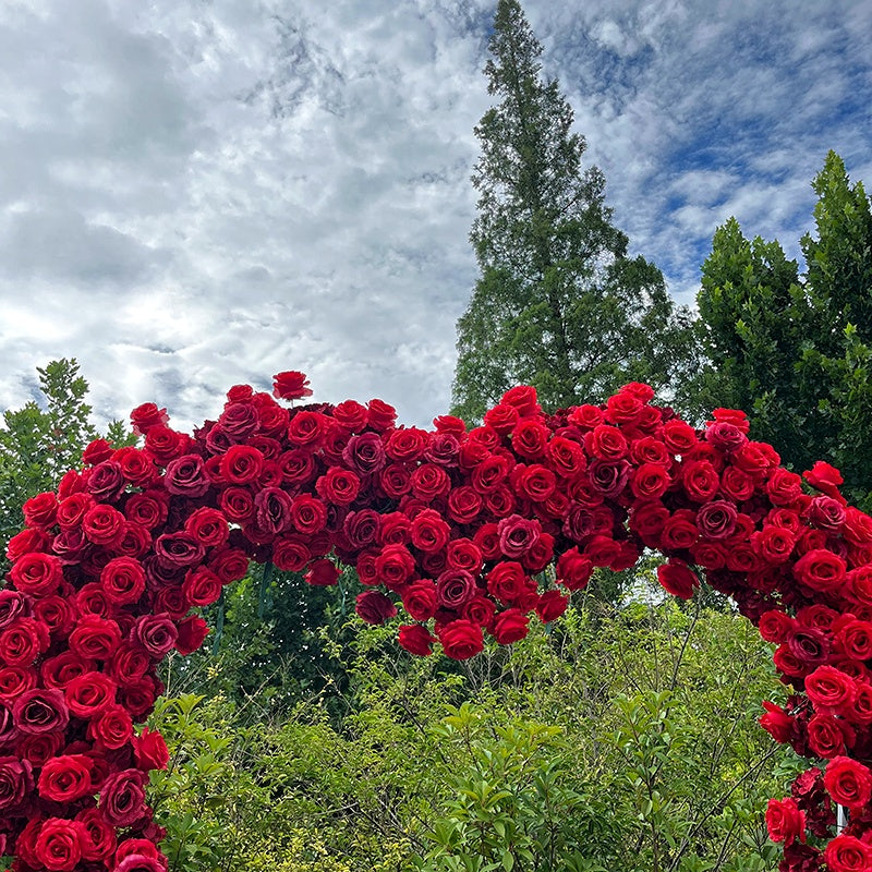 Flower Arch 6.5ft Red Roses Heart Shaped Floral Backdrop for Valentine's Day ABAW-012