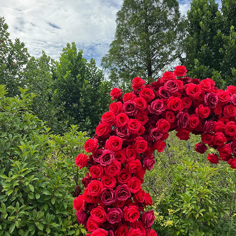 Flower Arch 6.5ft Red Roses Heart Shaped Floral Backdrop for Valentine's Day ABAW-012