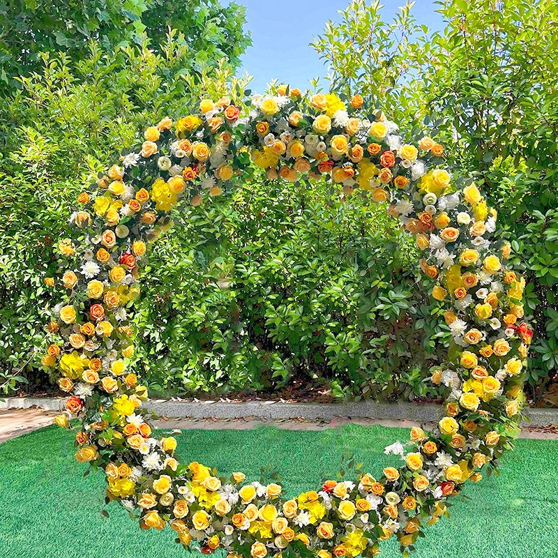 Yellow Rose Circle Arch Fabric Flower Wall For Wedding Party 6.6ft ABAW-015