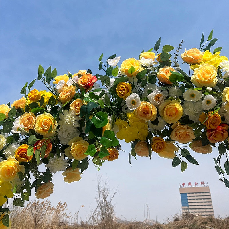 Yellow Rose Circle Arch Fabric Flower Wall For Wedding Party 6.6ft ABAW-015