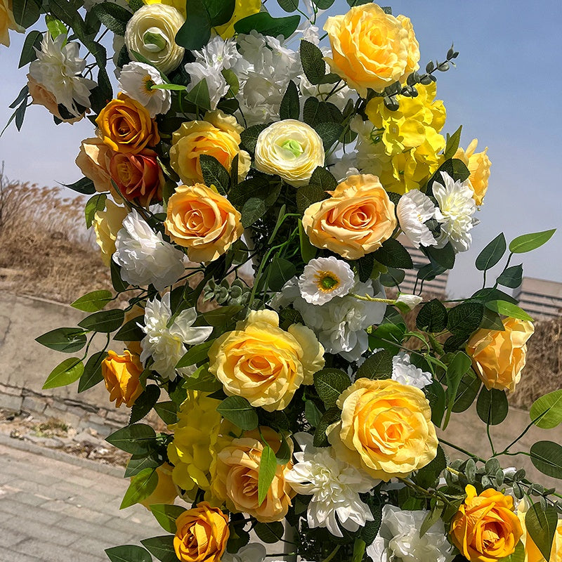 Yellow Rose Circle Arch Fabric Flower Wall For Wedding Party 6.6ft ABAW-015