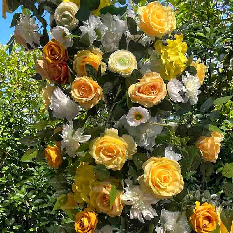 Yellow Rose Circle Arch Fabric Flower Wall For Wedding Party 6.6ft ABAW-015