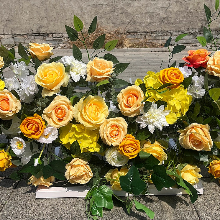 Yellow Rose Circle Arch Fabric Flower Wall For Wedding Party 6.6ft ABAW-015