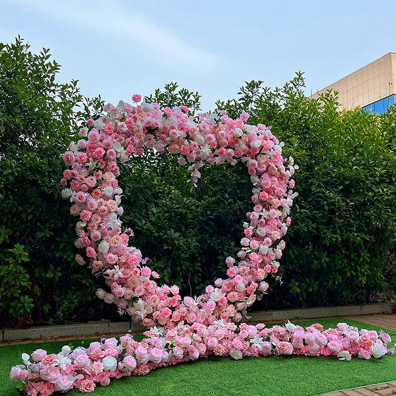 Pink Rose Heart Shaped Arch Flower Wall Wedding Decor ABAW-017