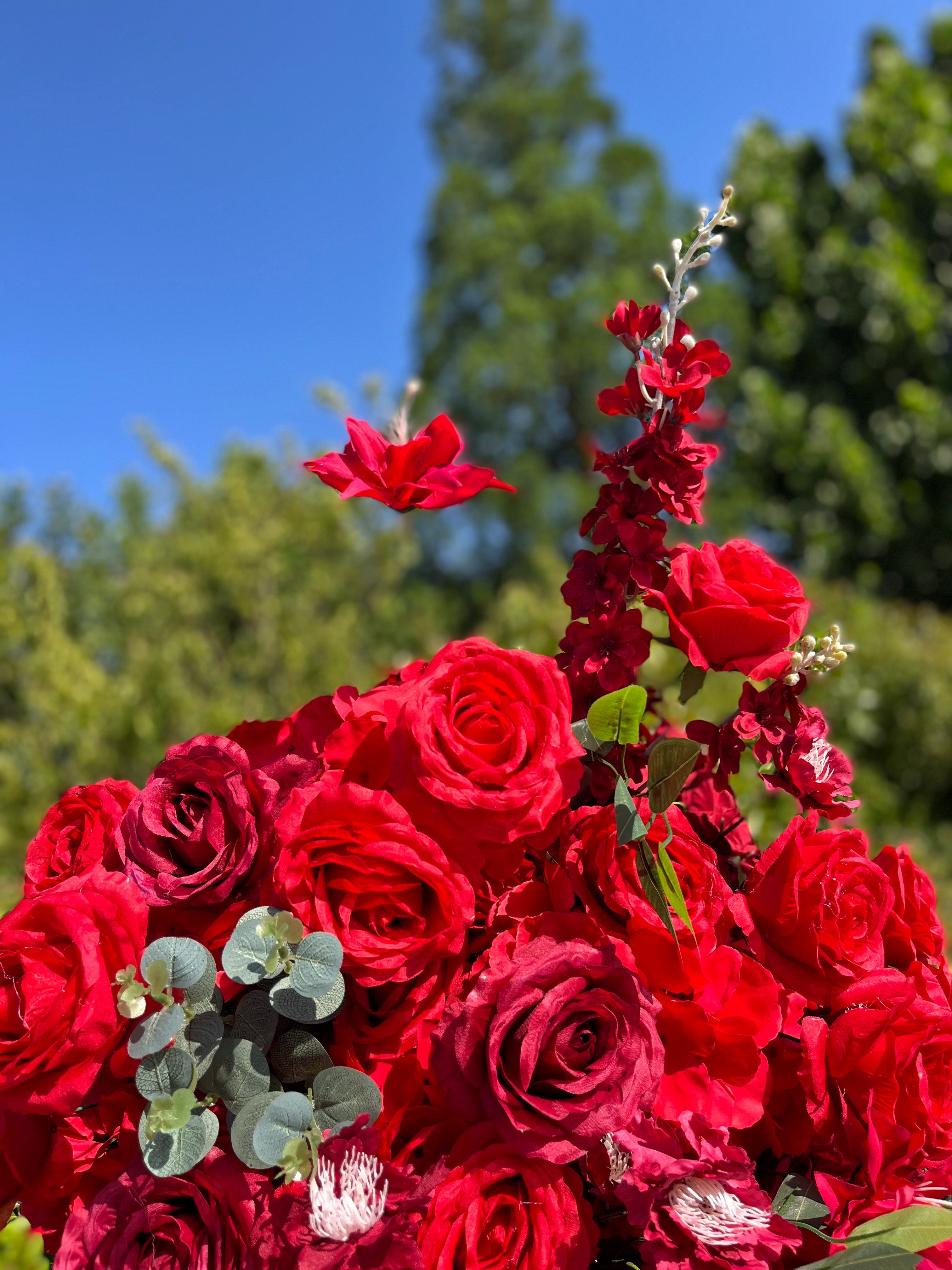 Flower Arch Red Rose Flower Pillar for Event Wedding Proposal Decor ABAW-023