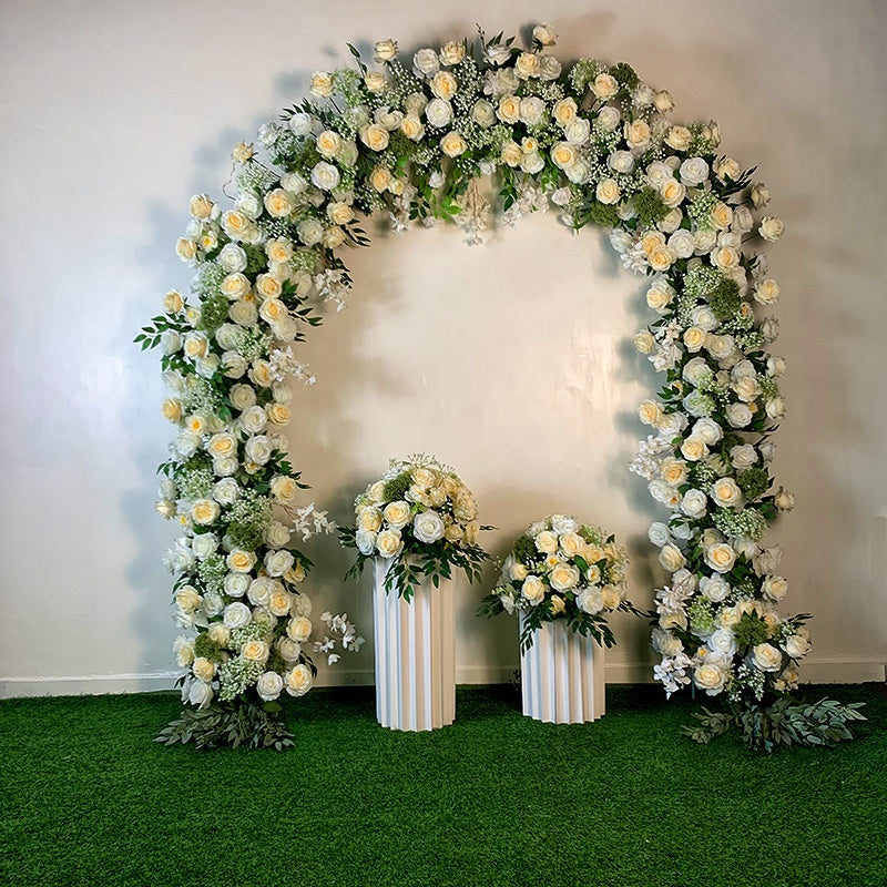 Flower Arch White Florals Backdrop Proposal Wedding Party Decor ABAW-029