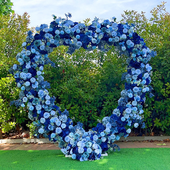 Flower Arch Heart Shaped Blue Rose Fabric Backdrop Outdoor Wedding Events ABAW-031