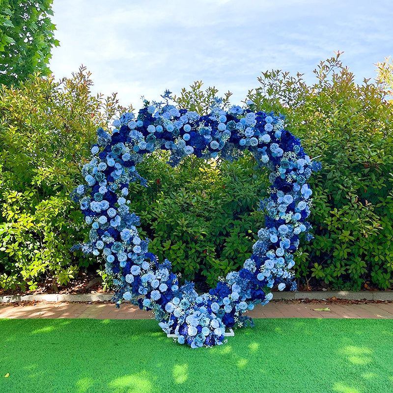 Flower Arch Heart Shaped Blue Rose Fabric Backdrop Outdoor Wedding Events ABAW-031