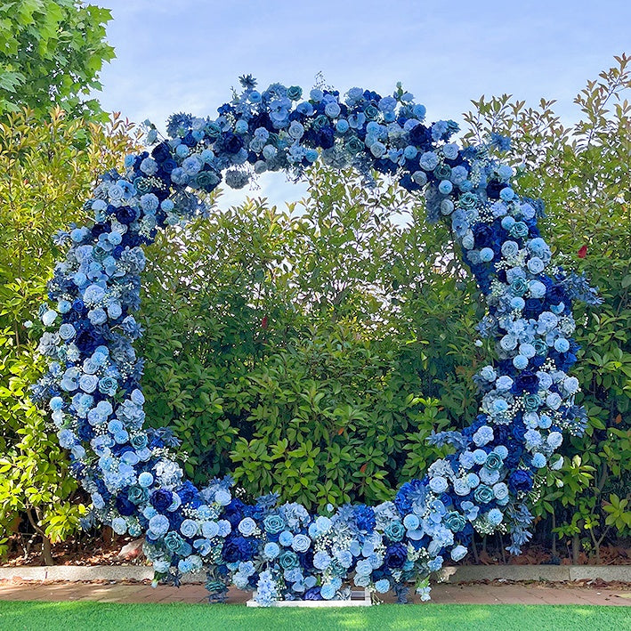 Romantic Blue Round Arch Flower Wall for Wedding Ceremony Event Decor ABAW-032
