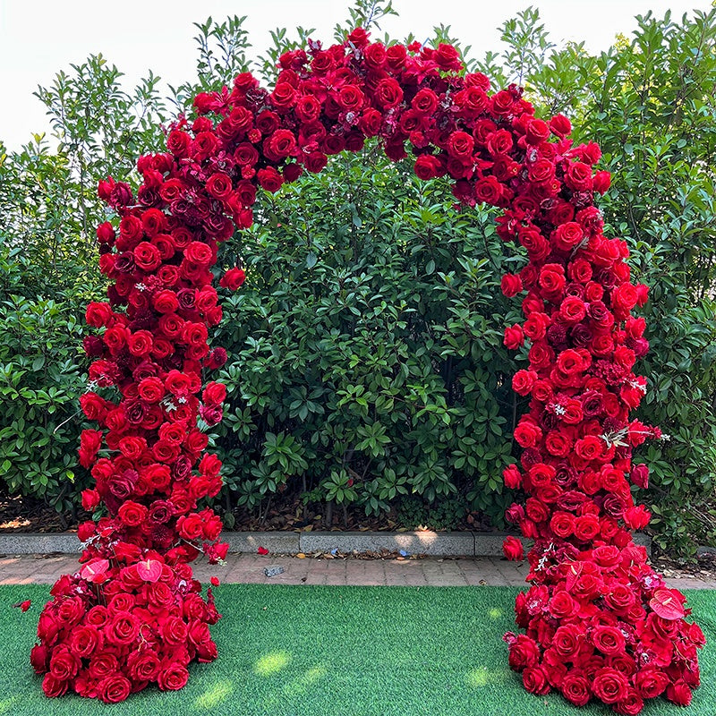 Luxury Red Rose Wedding Arch Floral Wall for Outdoor Events Decor ABAW-038