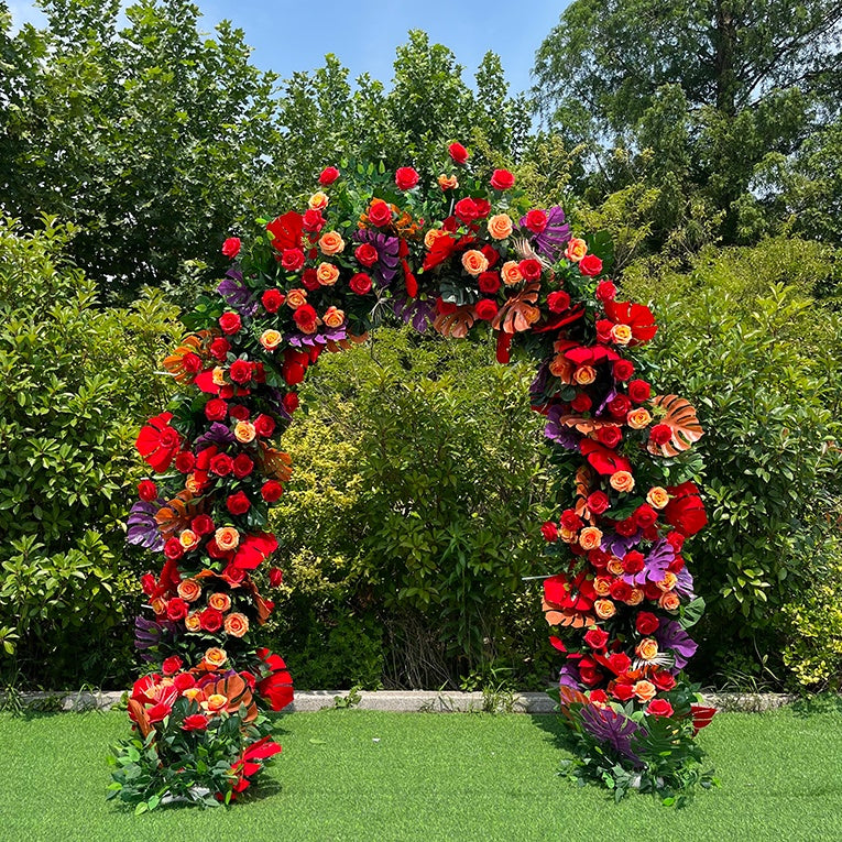 Red Floral Arch Flower Wall Backdrop for Wedding Celebration Decor ABAW-040