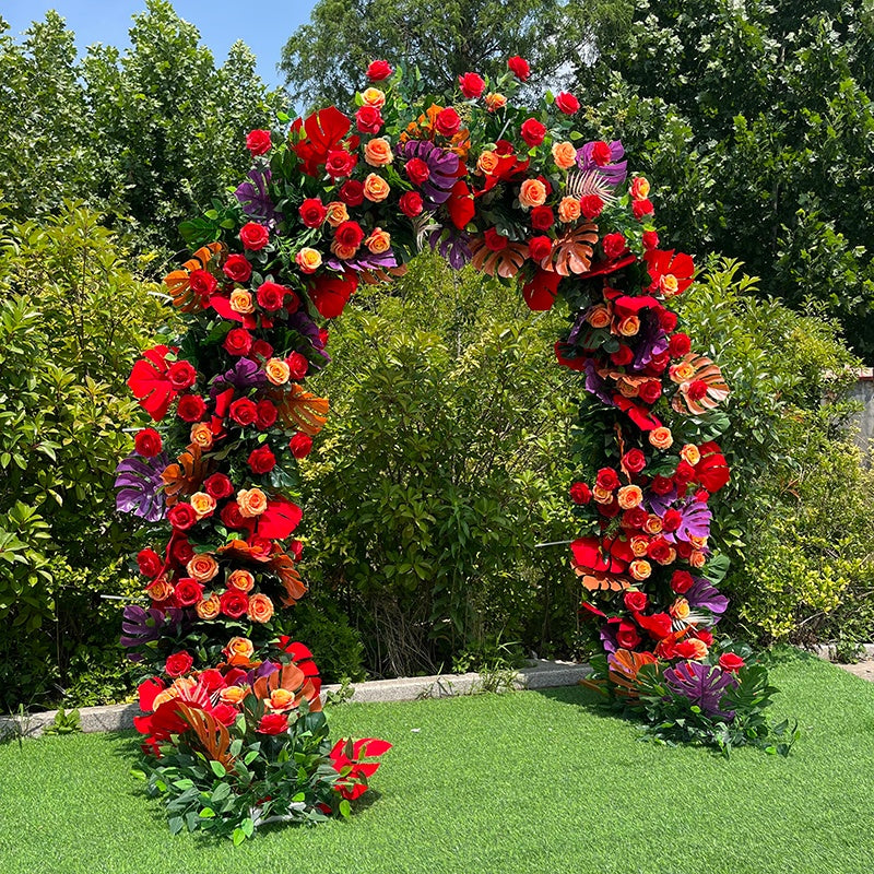 Red Floral Arch Flower Wall Backdrop for Wedding Celebration Decor ABAW-040