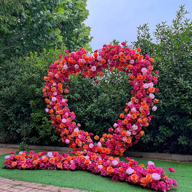 8ft Romantic Heart Shaped Orange Rose Flower Wall Wedding Decor Indoor ABAW-041