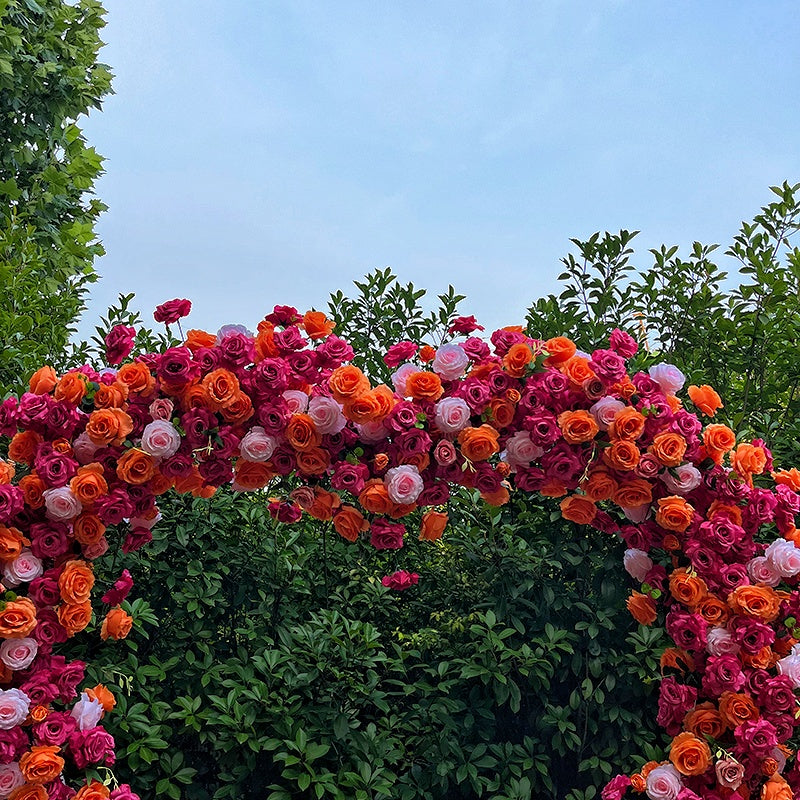 8ft Romantic Heart Shaped Orange Rose Flower Wall Wedding Decor Indoor ABAW-041