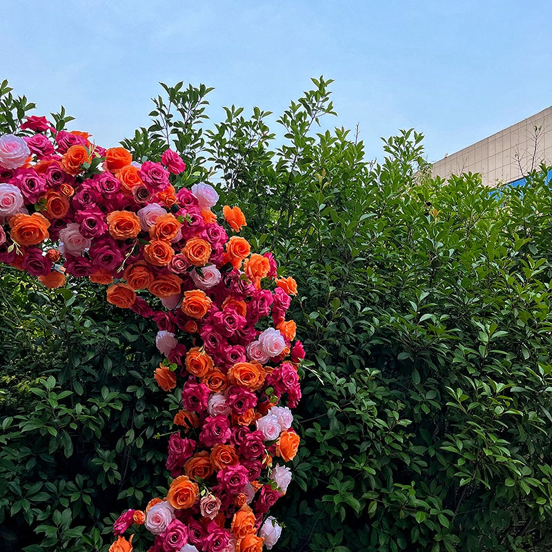 8ft Romantic Heart Shaped Orange Rose Flower Wall Wedding Decor Indoor ABAW-041