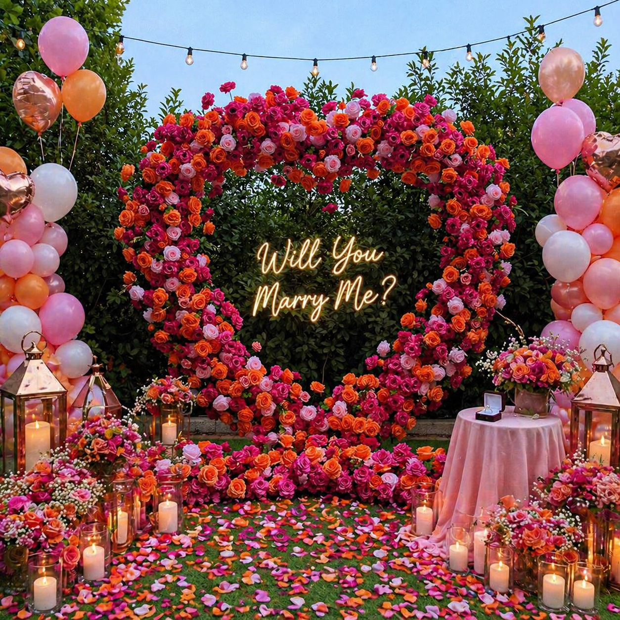 8ft Pink and Orange Heart Flower Arch for Wedding 