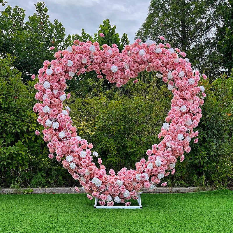 8ft Pink Heart Shaped Fabric Arch Flower Wall Proposal Party Decor ABAW-043