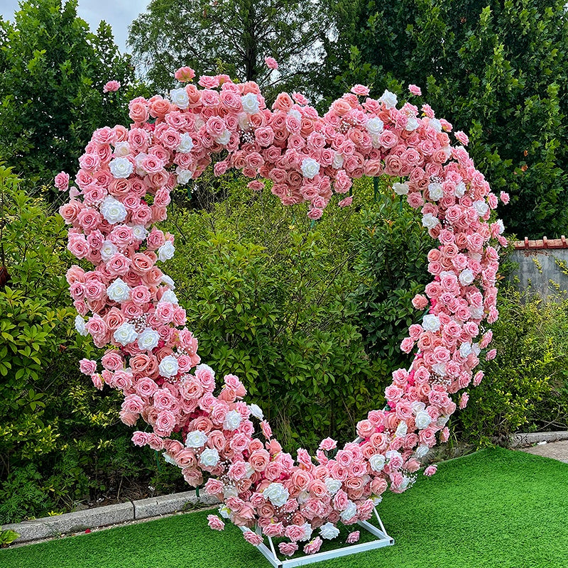 8ft Pink Heart Shaped Fabric Arch Flower Wall Proposal Party Decor ABAW-043