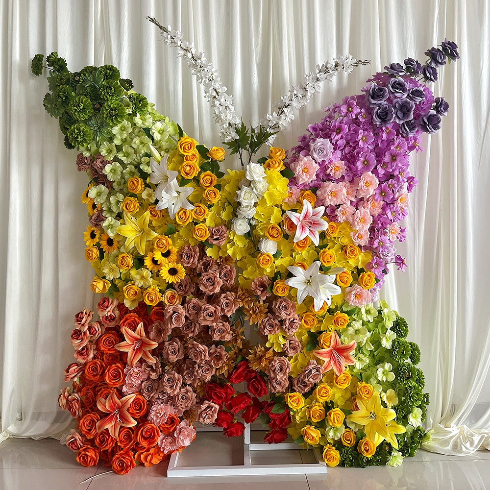 Rainbow Butterfly Flower Wall Backdrop for Birthday Baby Shower Party Decor ABAW-504